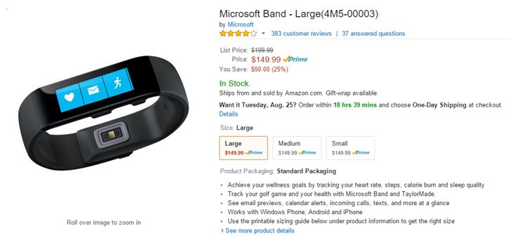 Fotografía - [Offre Alerte] La Android compatible Microsoft Band Fitness Tracker est de 150 $ (50 $ de rabais) sur Amazon